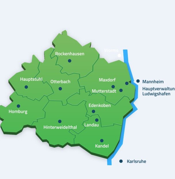 Netzgebiet udn Standorte der Pfalzwerke Gruppe