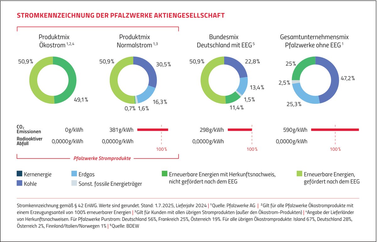 Energieträger-Mix für Strom der Pfalzwerke  | © Pfalzwerke