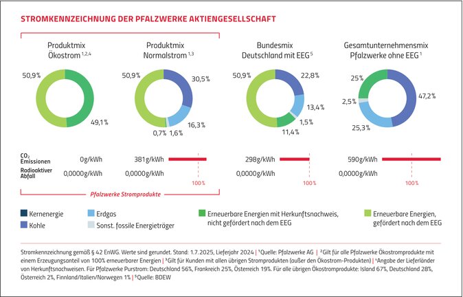 Energieträger-Mix für Strom der Pfalzwerke  | © Pfalzwerke
