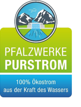 Pfalzwerke Purstrom Siegel - Ökostrom aus Wasserkraft | © Pfalzwerke Pfalzwerke Purstrom Siegel - Ökostrom aus Wasserkraft | © Pfalzwerke