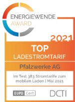 Auszeichnung "Top Ladestromtarif 2021" Siegel Top Ladestromtarif 2021