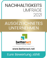 betteract Siegel 2021 | © Pfalzwerke Nachhaltigkeitsumfrage betteract ausgezeichnetes Unternehmen | © Pfalzwerke