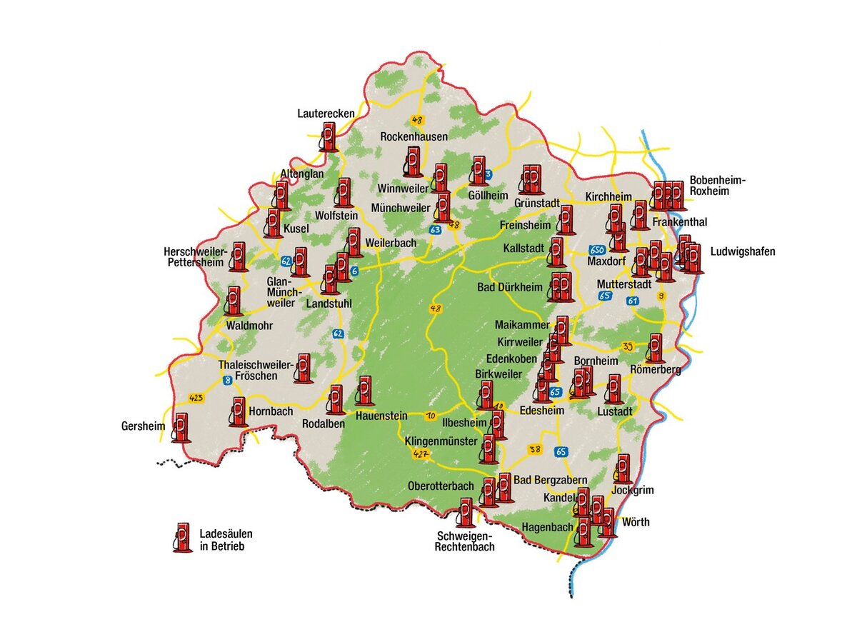 Ladesäulennetzwerk Pfalzwerke | © Pfalzwerke Elektroladesäulen, Ladenetzwerk, Ladeinfrastruktur, Elektromobilität | © Pfalzwerke