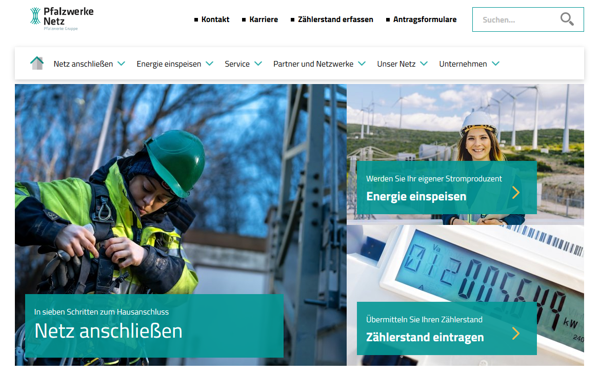 PWN Website Websitenansicht - Pfalzwerke Netz