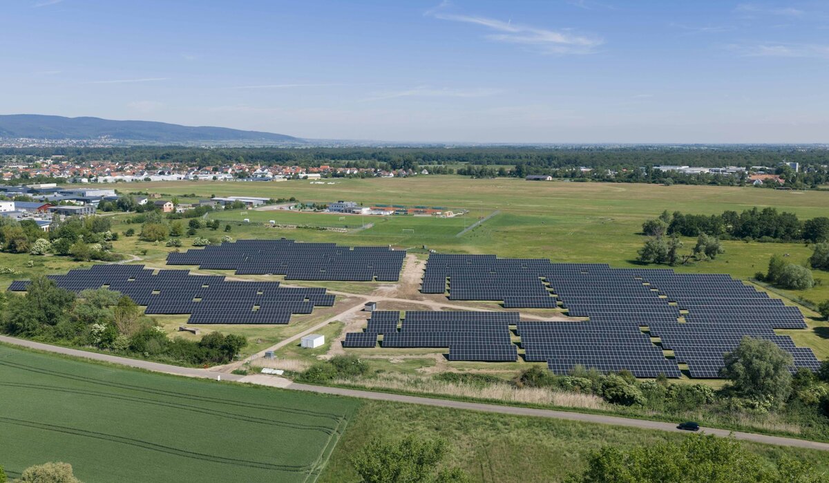 Der repowerte Solarpark aus der Vogelperspektive / BIld: Pfalzwerke/brainworks